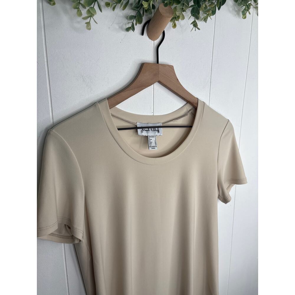 Joseph Ribkoff Round Hem Tunic Tee Shirt Size 6 Cream Beige Stretch Minimalist - Picture 4 of 8